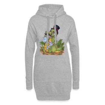 Drôle de jeu de mots Tea Rex Dino dessiné à la main - Sweat-shirt à capuche long Femme - gris chiné - Devant