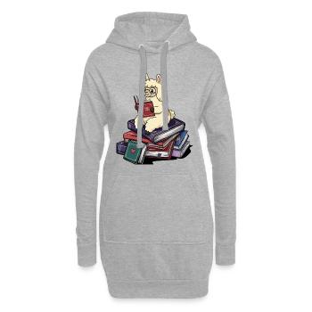 Bücherwurm Lama Alpaca Bücher Lesen Kunst - Hoodie-Kleid - Grau meliert - Vorne