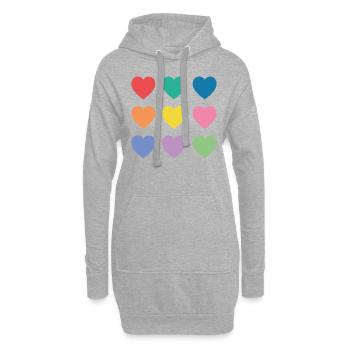 Mehrfarbige Herzen - Hoodie-Kleid - Grau meliert - Vorne