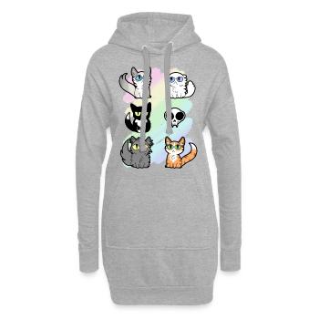 Huskatter und eine Schädelkarikatur - Hoodie-Kleid - Grau meliert - Vorne