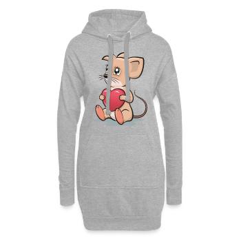 Coeur Amour Saint Valentin Souris Idée de cadeau - Sweat-shirt à capuche long Femme - gris chiné - Devant