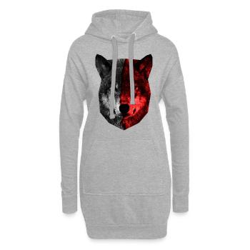 wolf hund polygon schwarz rot - Hoodie-Kleid - Grau meliert - Vorne