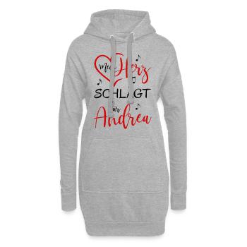 Mein Herz schlägt für Andrea - Hoodie-Kleid - Grau meliert - Vorne