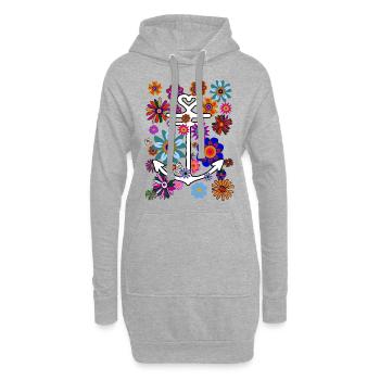 Tropical Look Anker Blumen und Blüten - Hoodie-Kleid - Grau meliert - Vorne