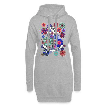 Anker Hoffnung Flower Power Peace Blumen - Hoodie-Kleid - Grau meliert - Vorne