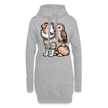 Niedlicher Australischer Schäferhund mit Eule - Hoodie-Kleid - Grau meliert - Vorne