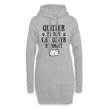 Quilter de jour. Amoureux des chats la nuit. - Sweat-shirt à capuche long Femme - gris chiné - Devant