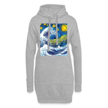 Kanagawa Waves Esthétique Art Japonais Grande Vague - Sweat-shirt à capuche long Femme - gris chiné - Devant