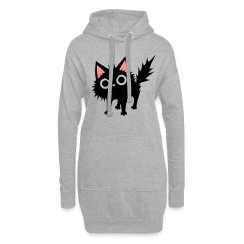 Schwarze Katze - Hoodie-Kleid - Grau meliert - Vorne