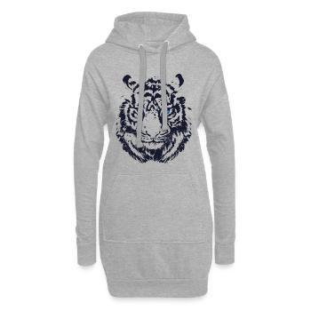 Tigre - tête de tigre aux yeux bleus - Sweat-shirt à capuche long Femme - gris chiné - Devant