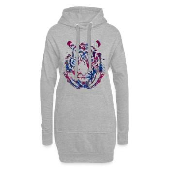 Tigerkopf - Tiger - Katzenauge Wildkatze - Hoodie-Kleid - Grau meliert - Vorne