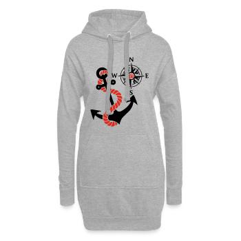 Rose des vents et ancre marine (noir) - Sweat-shirt à capuche long Femme - gris chiné - Devant