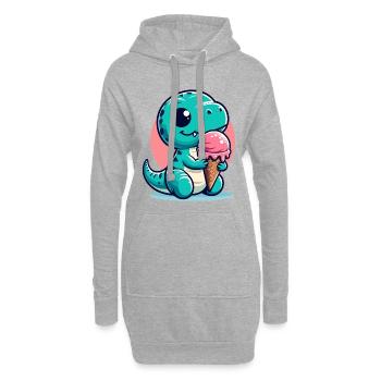 Mignon T-Rex avec dinosaure de glace cadeau - Sweat-shirt à capuche long Femme - gris chiné - Devant