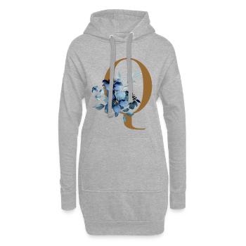 Floral Q – Lettre dorée avec des fleurs - Sweat-shirt à capuche long Femme - gris chiné - Devant