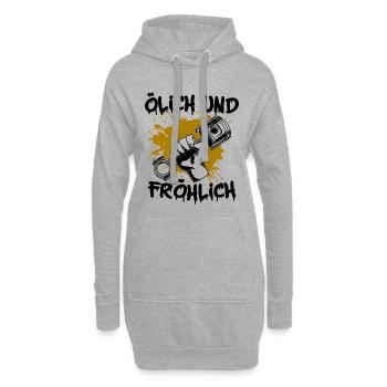 Ölich und fröhlich - Lustig Werkstatt KFZ Motoröl - Hoodie-Kleid - Grau meliert - Vorne