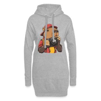 Lustige, coole Capybara-Fotografin mit Kamera - Hoodie-Kleid - Grau meliert - Vorne