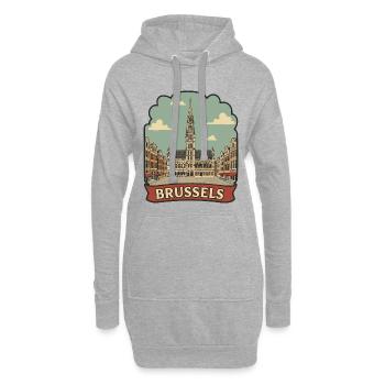 Autocollant de voyage vintage Grand Place de Bruxelles - Sweat-shirt à capuche long Femme - gris chiné - Devant