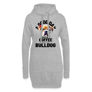 UNE BONNE JOURNÉE COMMENCE avec Coffee & Bulldog - Sweat-shirt à capuche long Femme - gris chiné - Devant