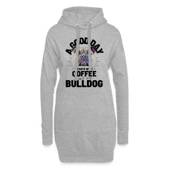 UNE BONNE JOURNÉE COMMENCE avec Coffee & Bulldog - Sweat-shirt à capuche long Femme - gris chiné - Devant