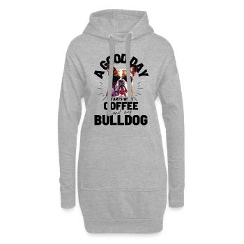 UNE BONNE JOURNÉE COMMENCE avec Coffee & Bulldog - Sweat-shirt à capuche long Femme - gris chiné - Devant
