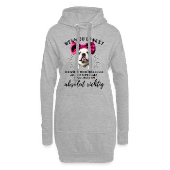 BULLDOGGE VERWÖHNEN Bulldog Bulldogge Bulldoggen - Hoodie-Kleid - Grau meliert - Vorne