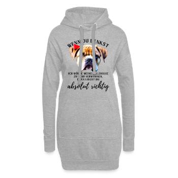 BULLDOGGE VERWÖHNEN Bulldog Bulldogge Bulldoggen - Hoodie-Kleid - Grau meliert - Vorne