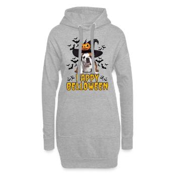 HAPPY BELLOWEEN Halloween Hund Hunde Bulldogge - Hoodie-Kleid - Grau meliert - Vorne