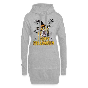 HAPPY BELLOWEEN Halloween Hund Hunde Bulldogge - Hoodie-Kleid - Grau meliert - Vorne