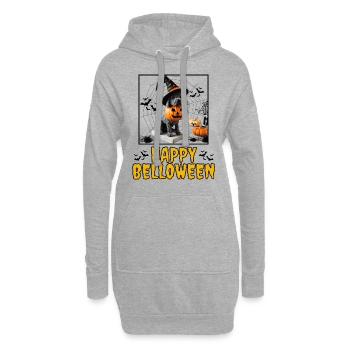 HAPPY BELLOWEEN Halloween Hund Hunde Bulldogge - Hoodie-Kleid - Grau meliert - Vorne