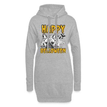 HAPPY BELLOWEEN Halloween Hund Hunde Bulldogge - Hoodie-Kleid - Grau meliert - Vorne