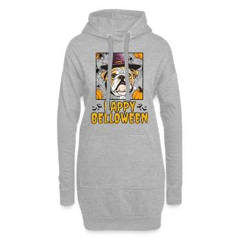 HAPPY BELLOWEEN Halloween Hund Hunde Bulldogge - Hoodie-Kleid - Grau meliert - Vorne