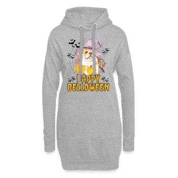 HAPPY BELLOWEEN Halloween Hund Hunde Bulldogge - Hoodie-Kleid - Grau meliert - Vorne