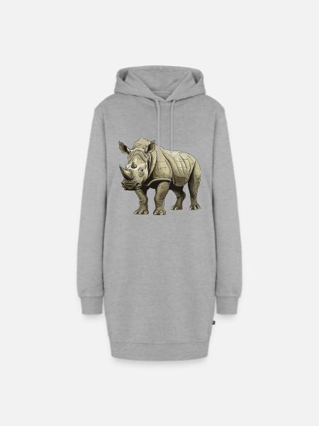 Nashorn Tier - Hoodie-Kleid - Grau meliert