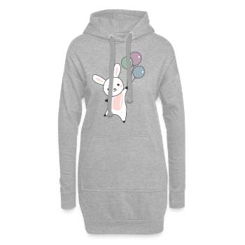 Hase fliegt Ballons oben süße Tiere für Kinder - Hoodie-Kleid - Grau meliert - Vorne