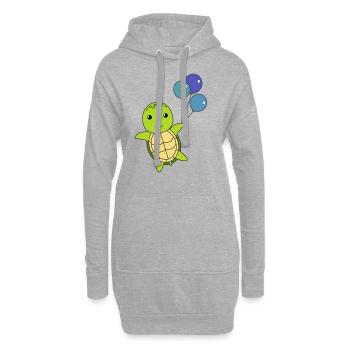 Tortue doux animal vole ballons enfants - Sweat-shirt à capuche long Femme - gris chiné - Devant
