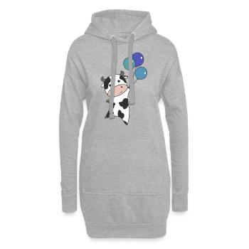 Kuh Kalb fliegt Luftballons süße Tiere Kühe - Hoodie-Kleid - Grau meliert - Vorne