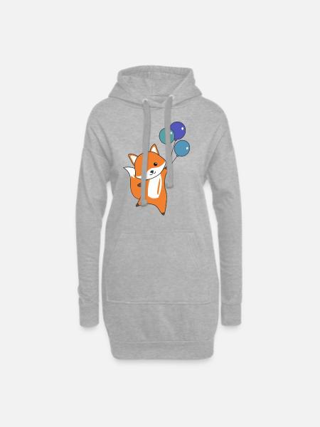Fuchs süß Tier fliegt Luftballons Kinder Füchse - Hoodie-Kleid - Grau meliert