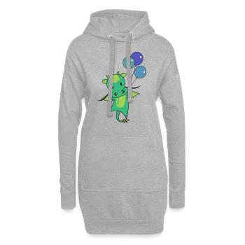 Drache fliegt mit Ballons süße Fantasy Drachen - Hoodie-Kleid - Grau meliert - Vorne