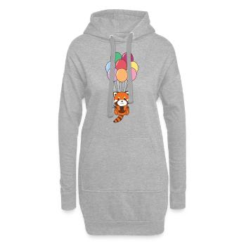 Red Panda fliegt mit bunten Luftballons nach oben - Hoodie-Kleid - Grau meliert - Vorne