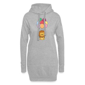 Löwe fliegt mit bunten Luftballons nach oben - Hoodie-Kleid - Grau meliert - Vorne