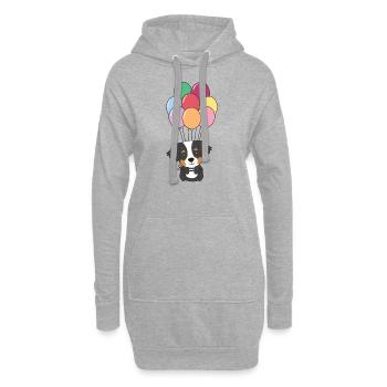 Berner Sennenhund fliegt mit bunten Luftballons - Hoodie-Kleid - Grau meliert - Vorne