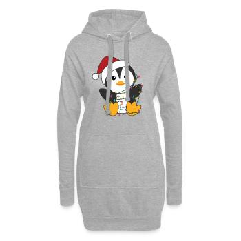 Manchots Noël neige hiver animaux pingouins - Sweat-shirt à capuche long Femme - gris chiné - Devant