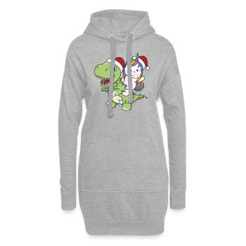 Dinosaurier Weihnachten Einhorn Winter T-Rex Dino - Hoodie-Kleid - Grau meliert - Vorne