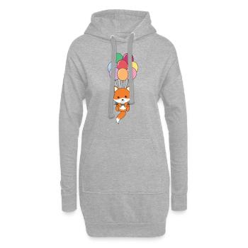Le renard vole vers le haut avec des ballons colorés - Sweat-shirt à capuche long Femme - gris chiné - Devant