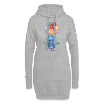 Dragon vole vers le haut avec des ballons colorés - Sweat-shirt à capuche long Femme - gris chiné - Devant