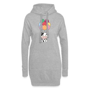 La vache vole vers le haut avec des ballons colorés - Sweat-shirt à capuche long Femme - gris chiné - Devant