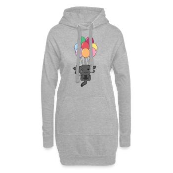 Axolotl fliegt mit bunten Luftballons nach oben - Hoodie-Kleid - Grau meliert - Vorne