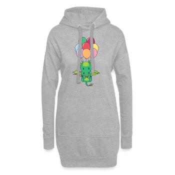 Dragon vole vers le haut avec des ballons colorés - Sweat-shirt à capuche long Femme - gris chiné - Devant