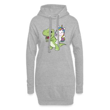 Einhorn reitet auf Trex süßer Dino mit Einhörnern - Hoodie-Kleid - Grau meliert - Vorne