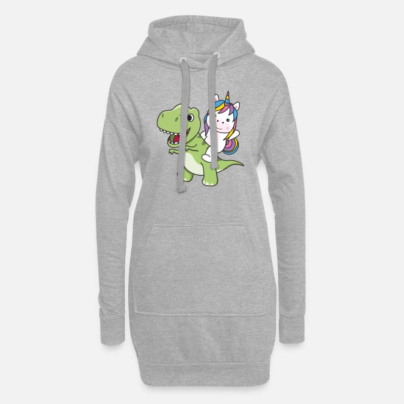 Einhorn reitet auf Trex süßer Dino mit Einhörnern - Hoodie-Kleid - Grau meliert